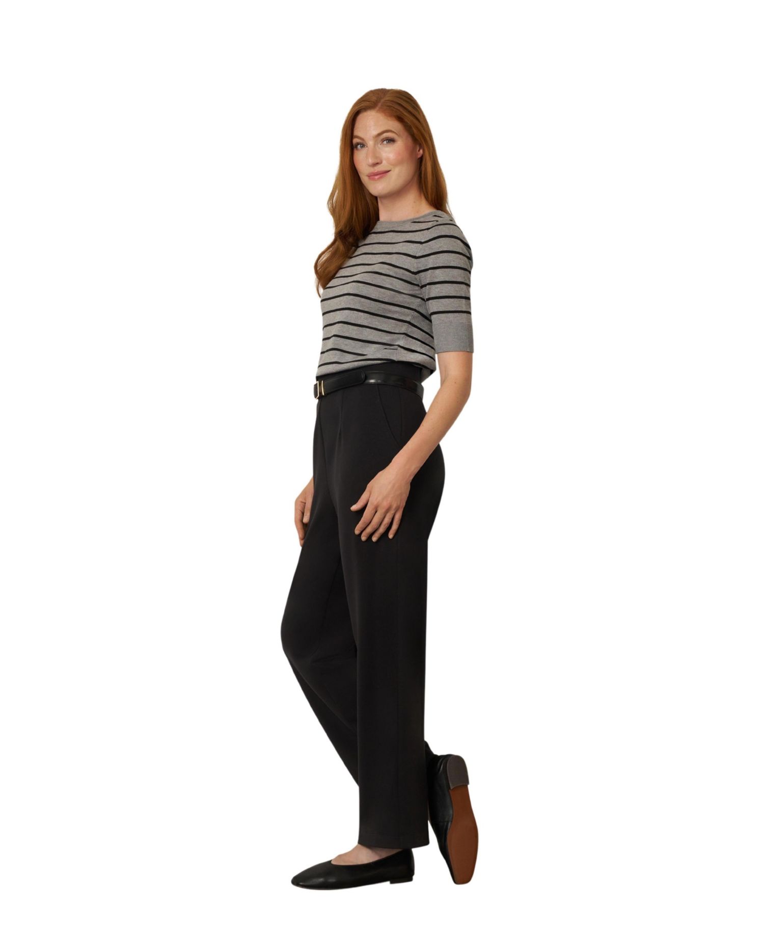 Women's Stripe Ballet Neckline Elbow-Length Sweater