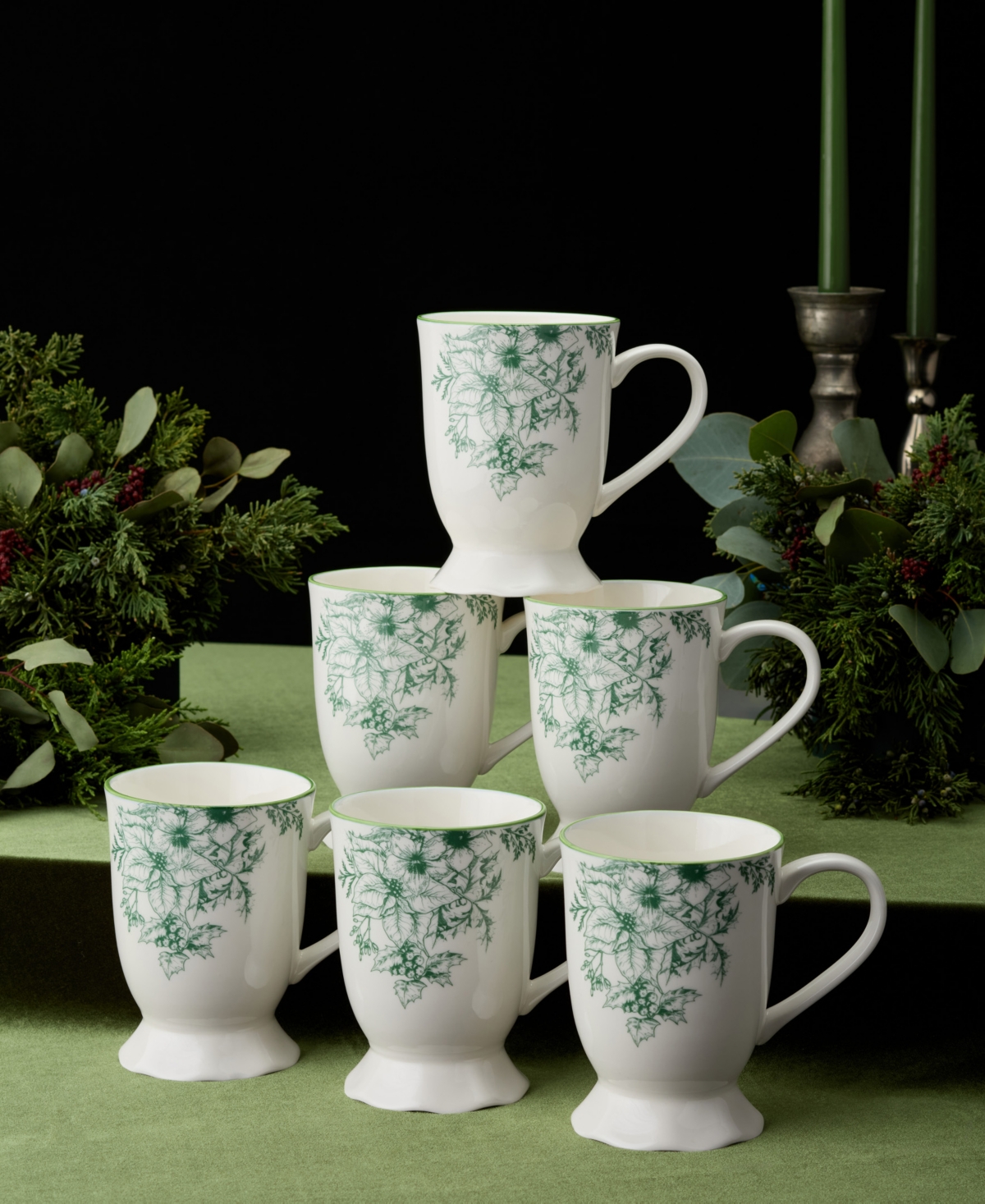 Certified International Winter Evergreen Mugs, Set of 6