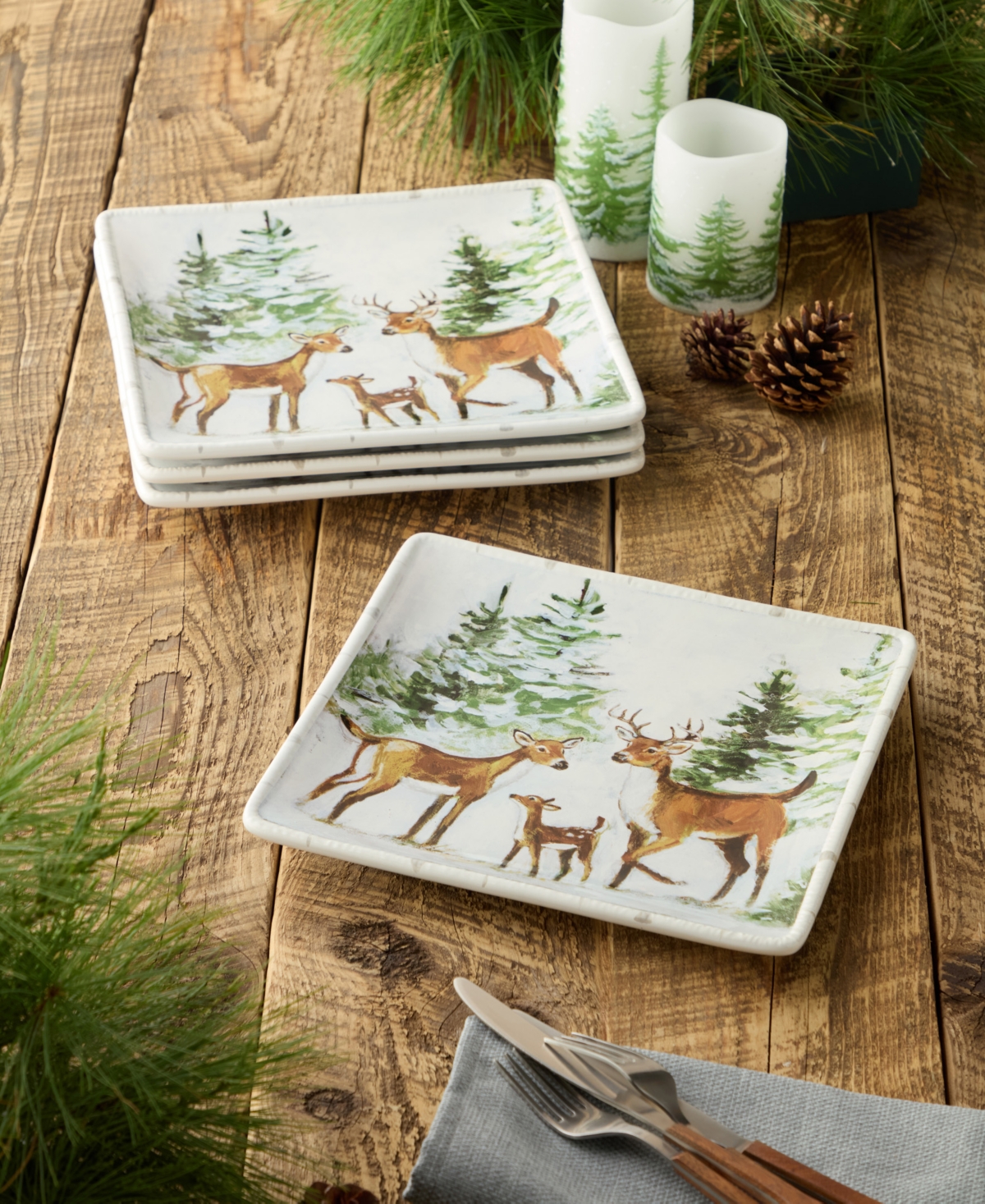 Certified International Winter Cabin Dinner Plates, Set of 4