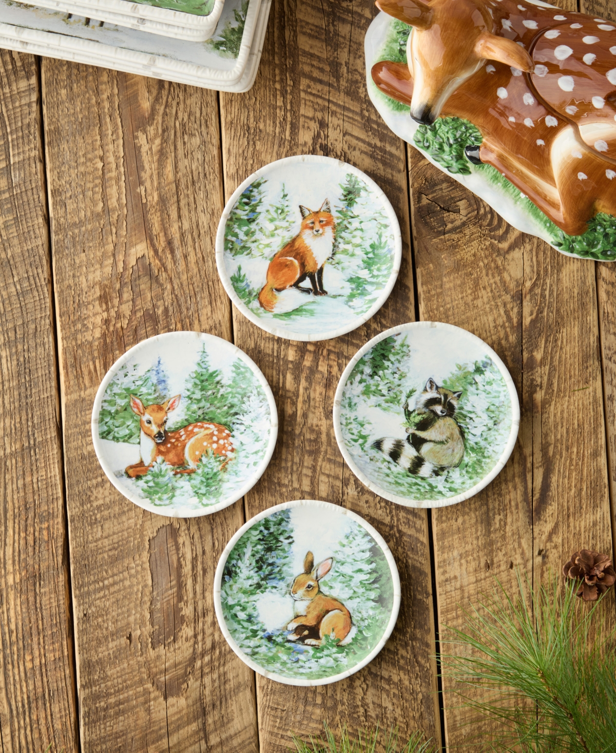 Certified International Winter Cabin Canape Plates, Set of 4
