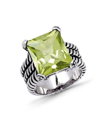 Emerald Cut Cubic Zirconia Center Stone Oxidized Twist Rope Band Statement Ring