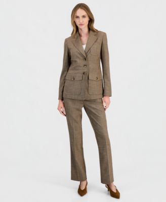Women's Plaid Three-Button Blazer & Mid-Rise Bootcut Pants