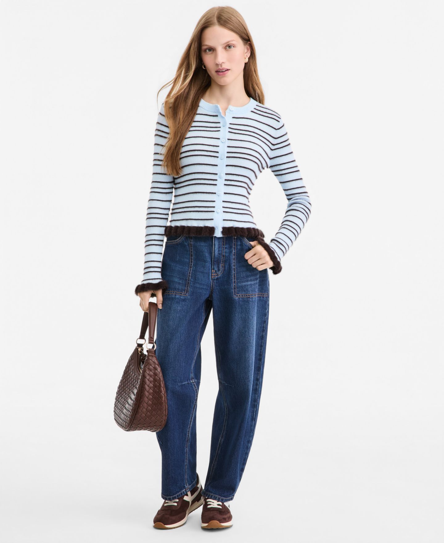 Женский кардиган On 34th Eyelash-Stripe Ruffle-Trim Crewneck, цвет: Бриллиантовый синий комбинированный — фото 4