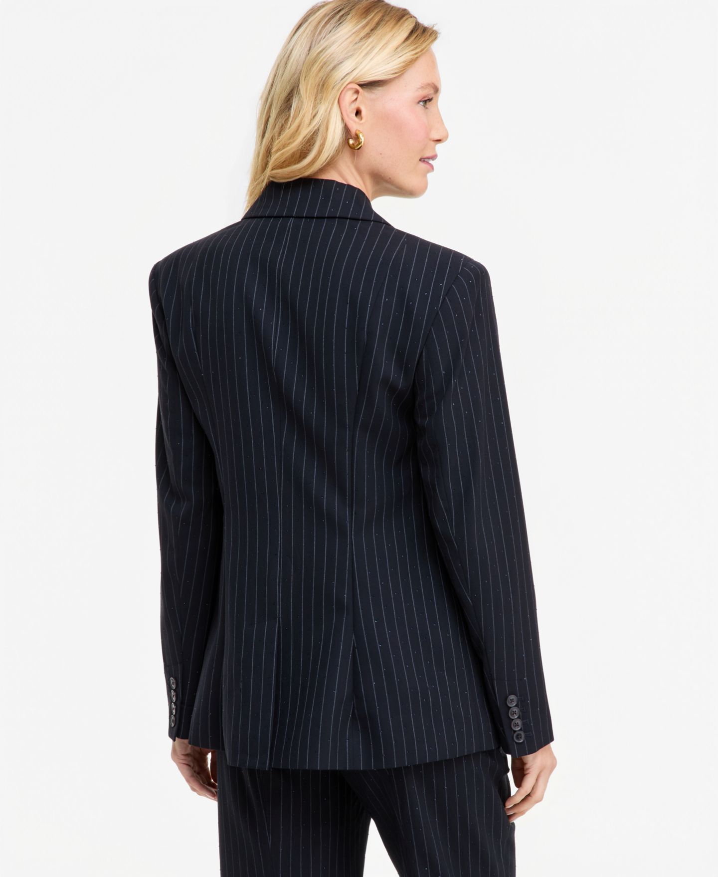 Женский пиджак I.N.C. International Concepts Crystal Embellished Double-Breasted Pinstripe Blazer, цвет: Индиго ночной — фото 2