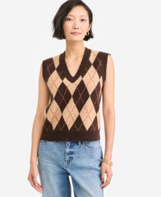 Women's Argyle V-Neck Sleeveless Sweater Vest