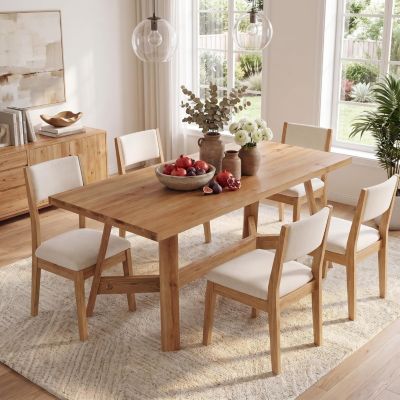 63" Solid Wood Dining Table, Rectangular Dinner Table for 6