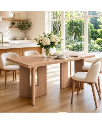77" Oak Rectangular Dining Table with Panel Base, Seats 4-6, Vintage Walnut Finish