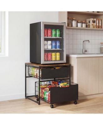  2-Tier Mobile Storage Cabinet with Metal Drawers and Wheels, 300 lbs Top