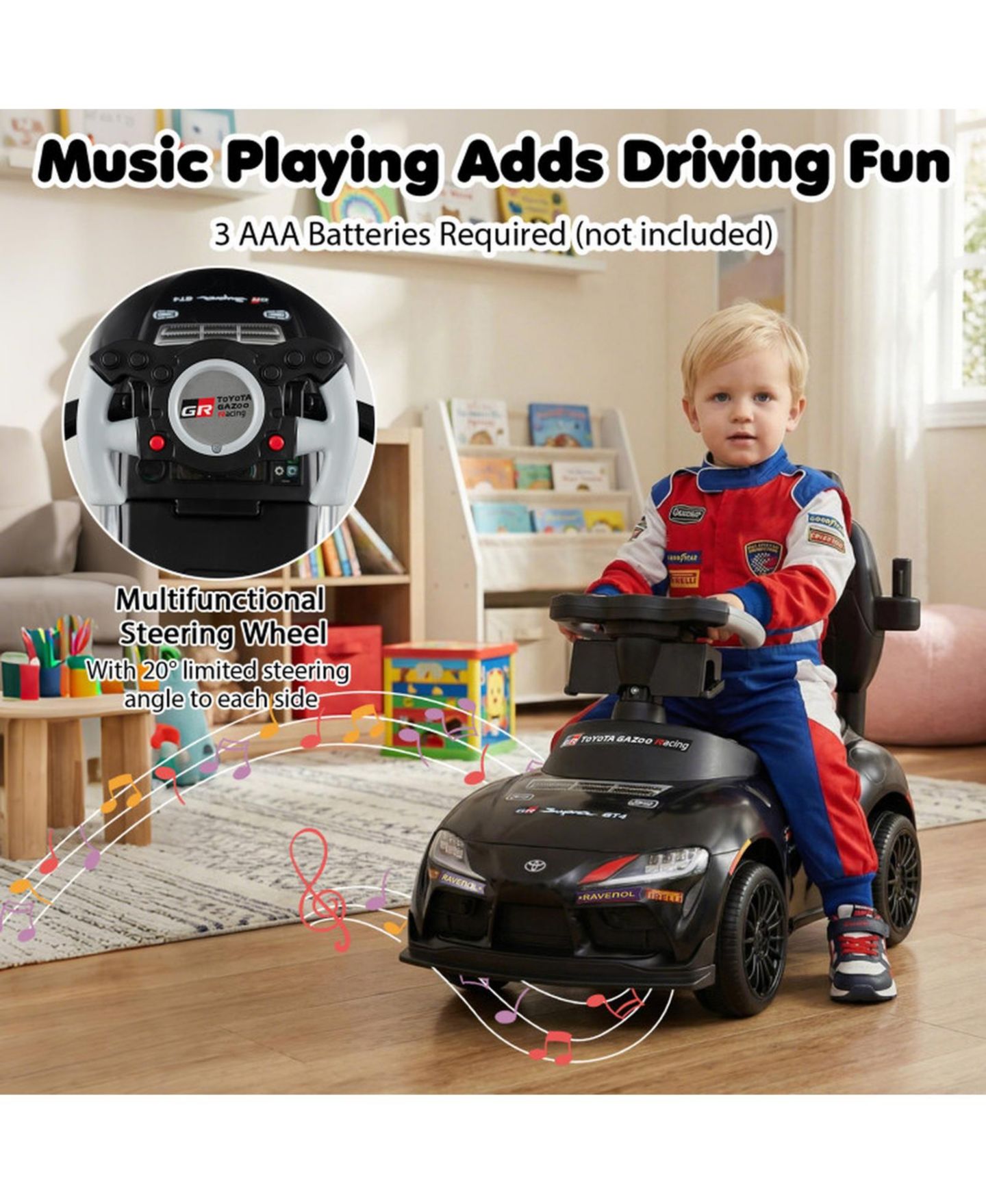 Детская игрушка HONGGE 3-in-1 Toddler Foot-to-Floor Sliding Car Ride-On, 44 lbs. Capacity, Ages 18 Months–5 Years, цвет: Чёрный — фото 5
