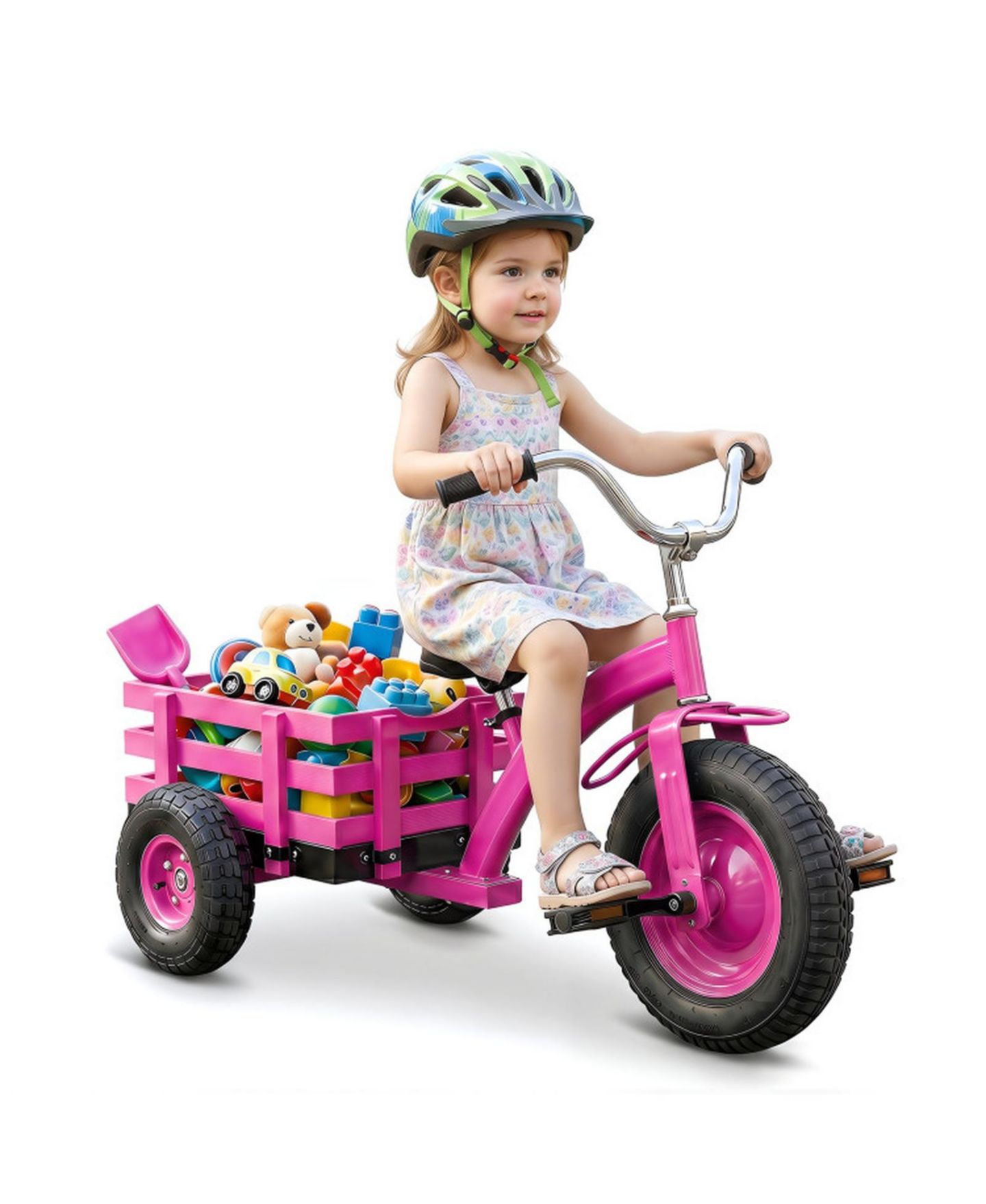 Детская игрушка HONGGE Kids Tricycle with Inflatable Rubber Tires and Wooden Basket, 200 lbs Capacity, Ages 3+, цвет: Розовый — фото 10
