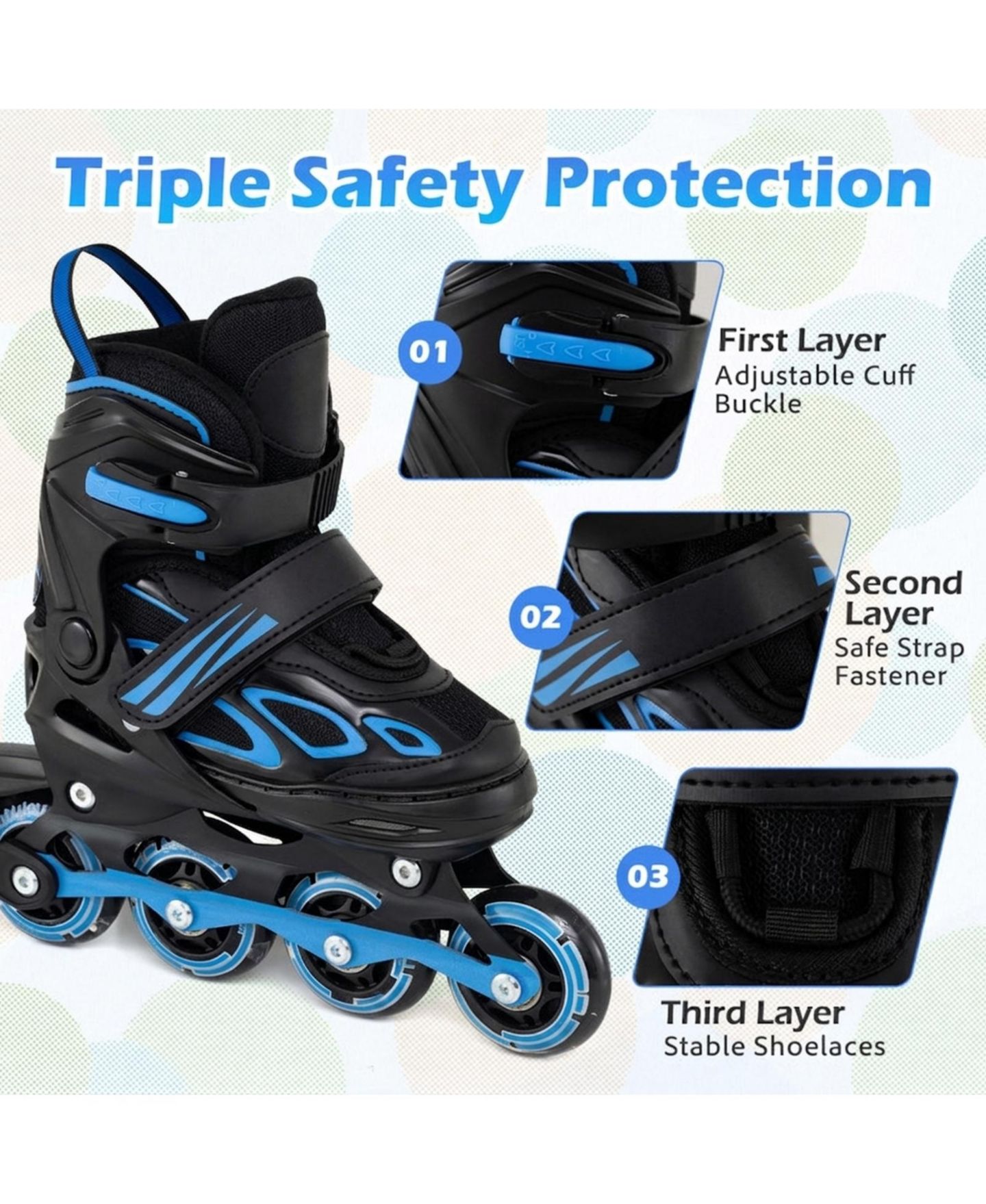 Детские игрушки HONGGE Adjustable Kids Inline Skates, US 10C-13C, Triple Safety Closure, Illuminating Wheels, Ages 5-7, цвет: Чёрный / Синий — фото 7
