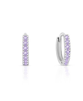 Sterling Silver Timeless Pave Lavender Huggie Hoops Earrings