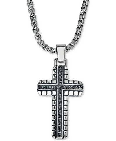 Esquire Men's Jewelry Diamond Cross Pendant Necklace (1/3 ct. t.w.) in Stainless Steel, Only at Macy's