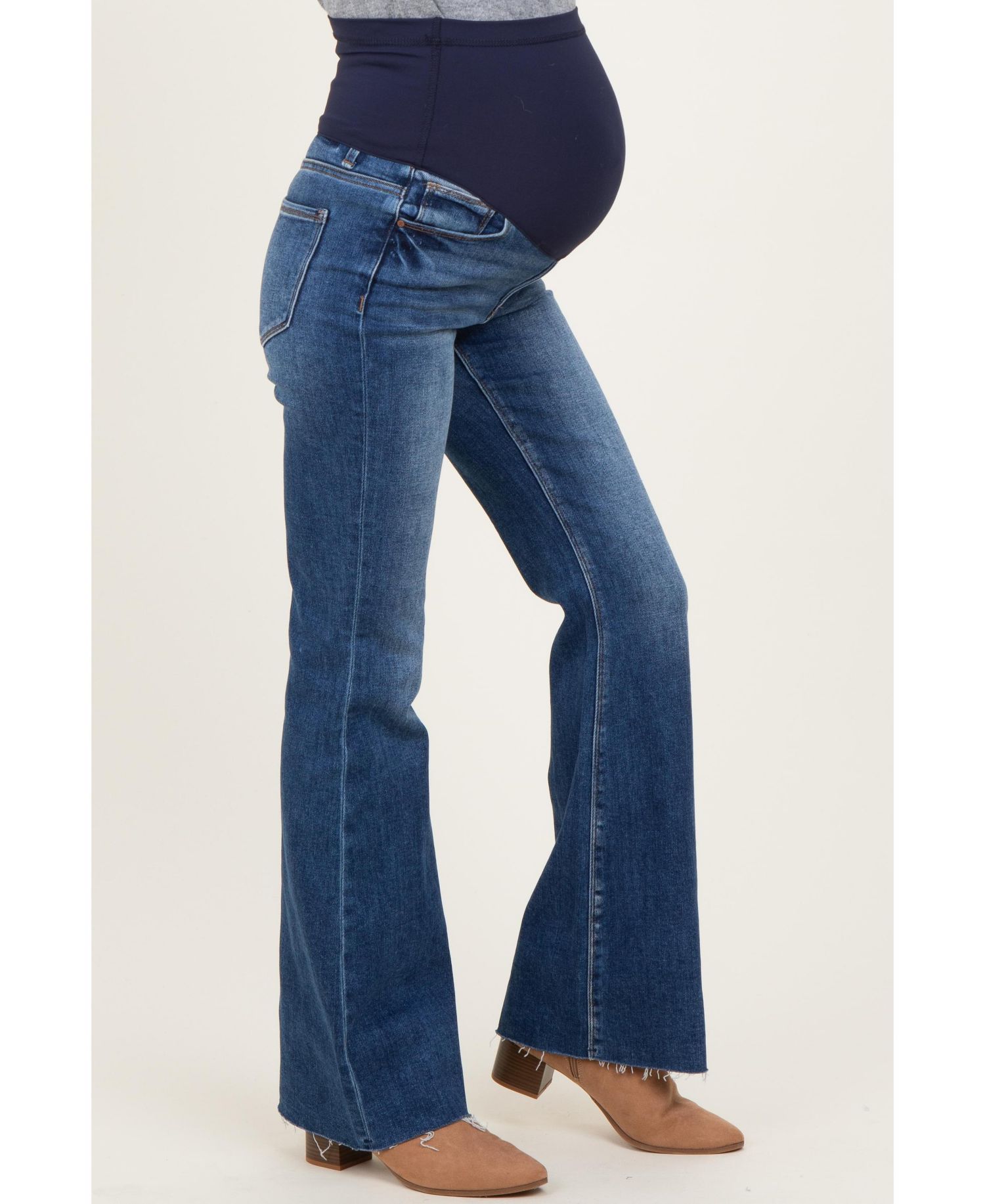Women's Maternity High-Waisted Flare Raw-Hem Jeans