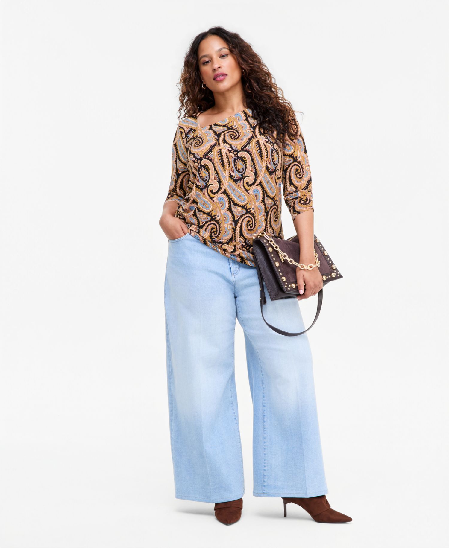 Plus Size Ruched Asymmetrical-Neckline Long-Sleeve Blouse