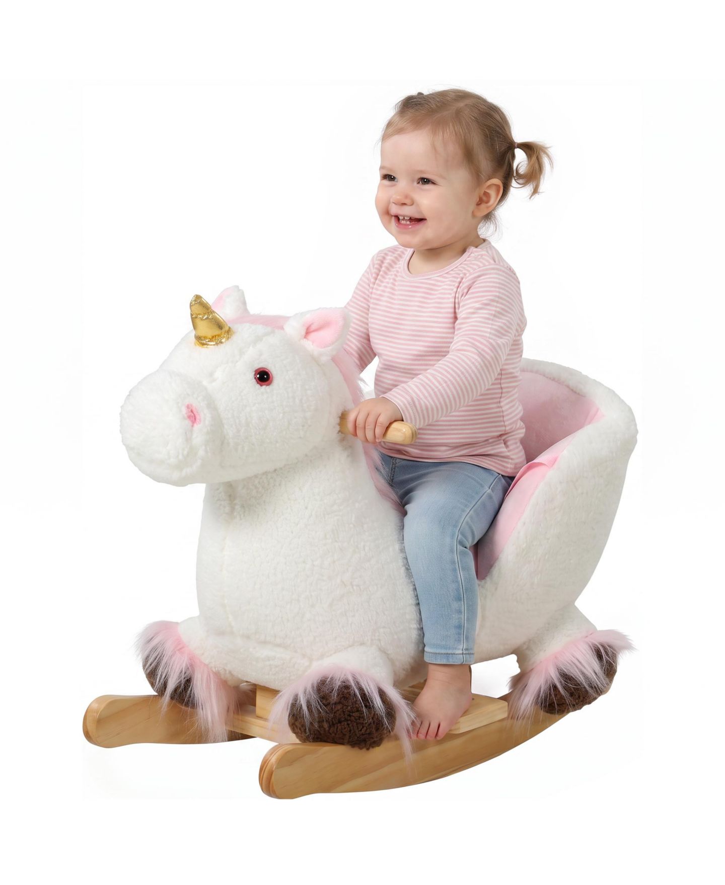 Детская игрушка Qaba Unicorn Baby Rocking Horse with Realistic Sound, 55 lb. Capacity, Ages 1+, цвет: Белый — фото 1