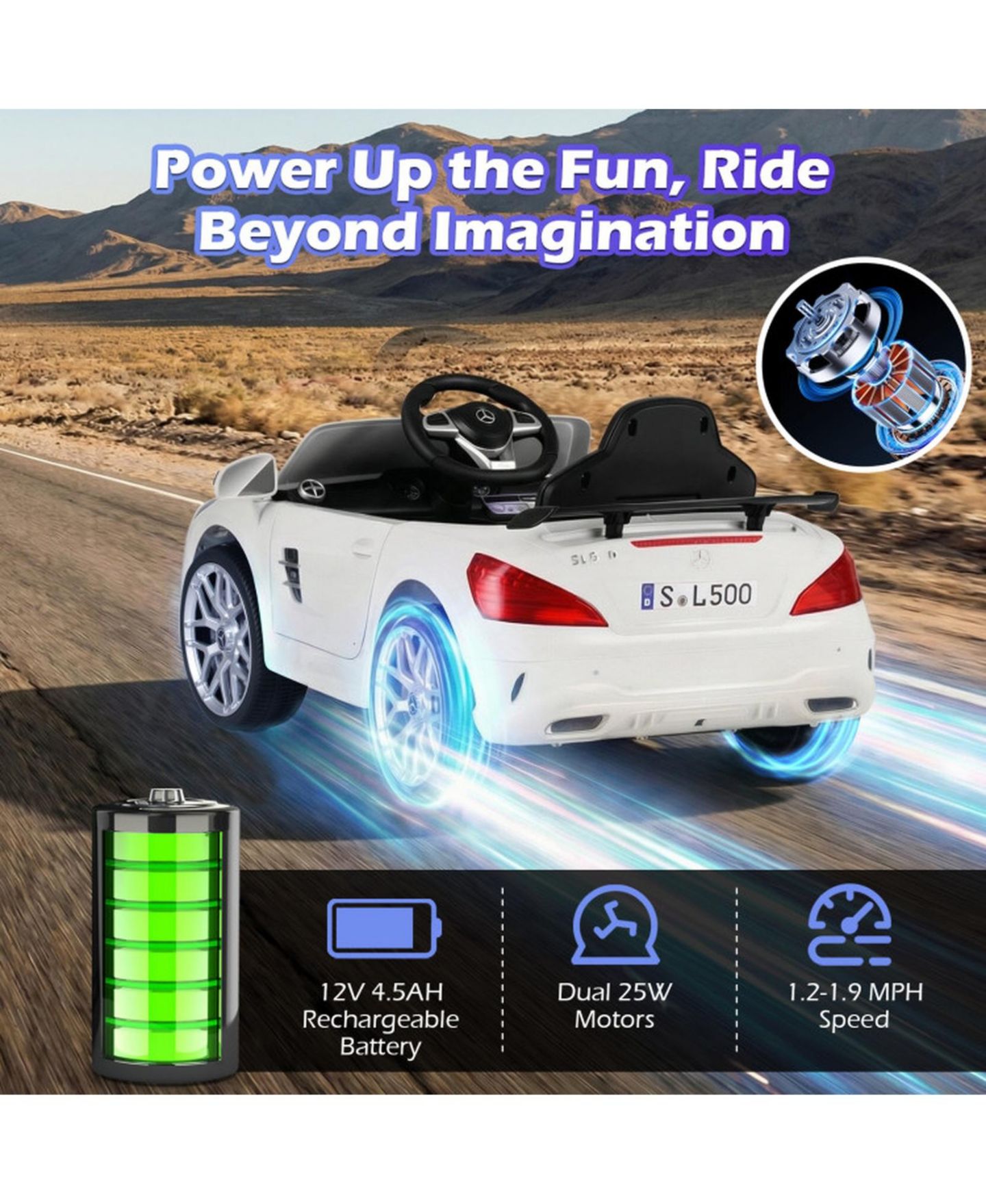 Детская игрушка HONGGE 12V Kids Ride on Luxury Roadster with Remote Control and Music, цвет: Белый — фото 8