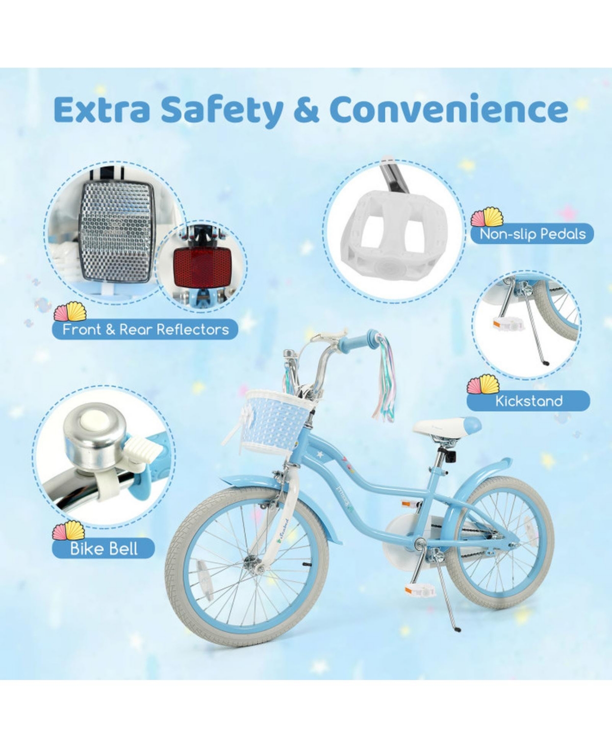 Hongge 20-Inch Kids Bike with Adjustable Saddle, Front Basket & Enclosed Chain Case, 200 lbs Capacity, Ages 8+