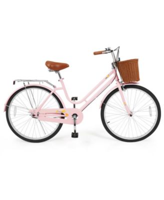 26-Inch Beach Cruiser Bike with Woven Basket Rear Rack and Cushioned Spring Seat