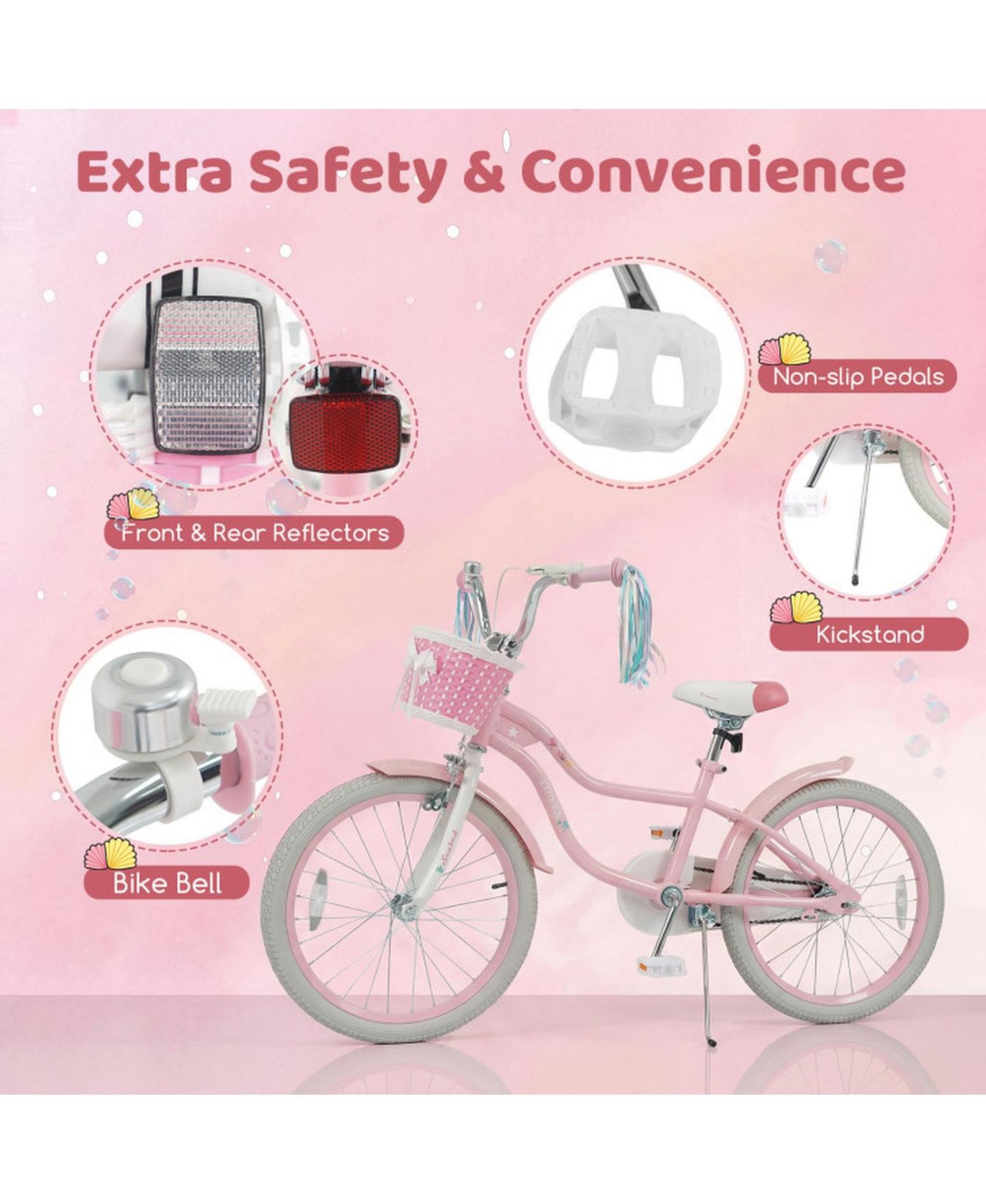 Детская игрушка HONGGE 20-Inch Mermaid Girls Bike with Dual Brakes and Front Basket, Ages 8+, цвет: Розовый — фото 7