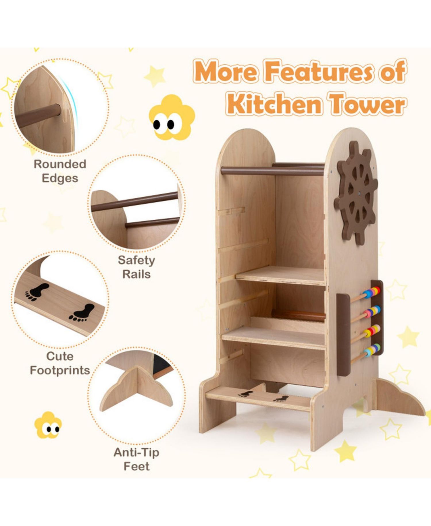 Kids 4-in-1 Adjustable Standing Tower with Chalkboard Slide and Montessori Games