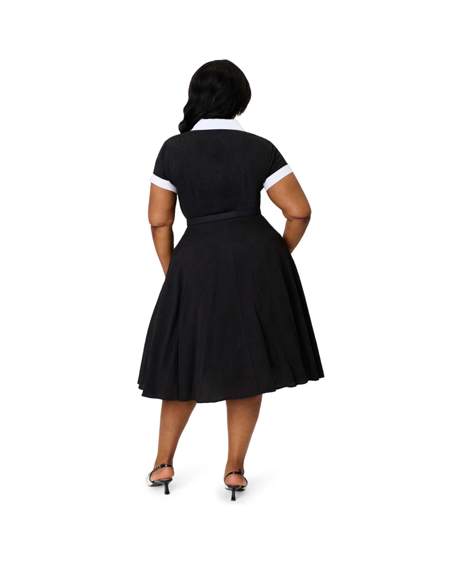 Plus Size Collared Short Sleeved Belted Alexis Swing Dress