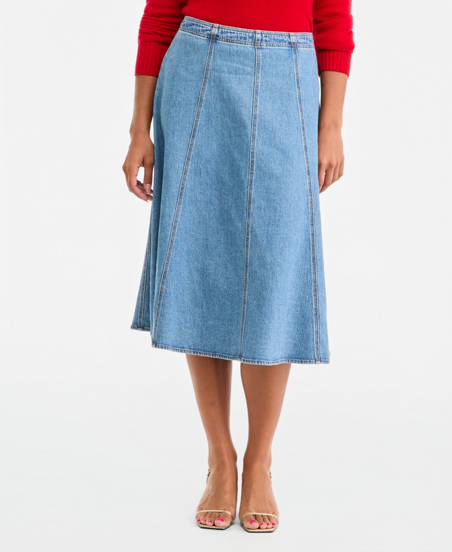 Women's Denim A-Line Midi Skirt