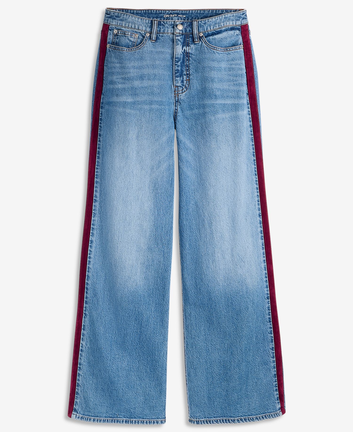 Women's High-Waisted Wide-Leg Suede Side-Stripe Jeans, Regular & Short