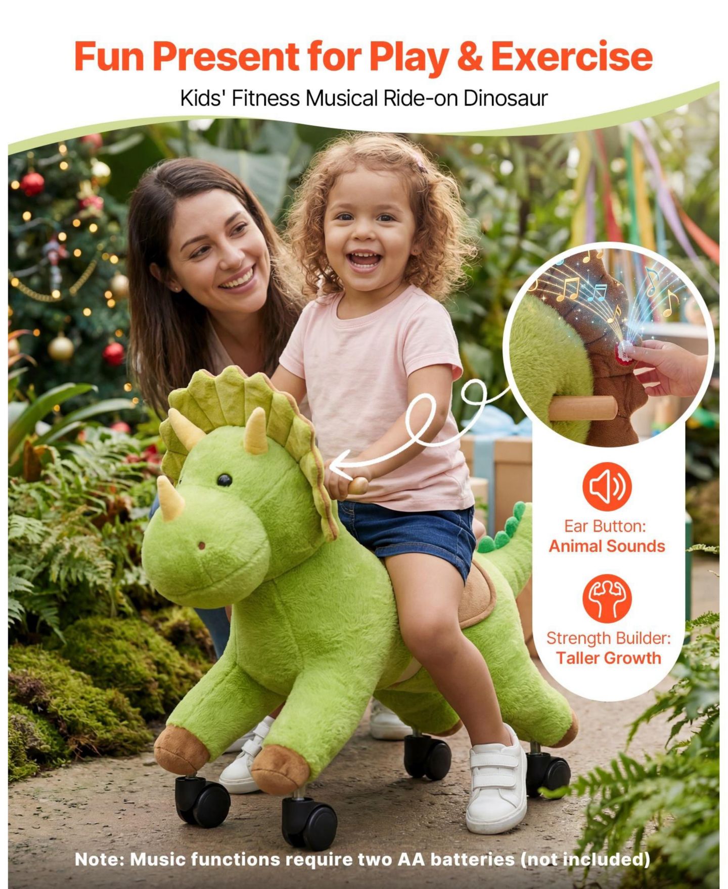 Детская игрушка HONGGE Kids Ride-On Dinosaur Toy with 360 Degree Caster Wheels, 88 lb Capacity, Ages 3+, цвет: Зелёный — фото 5