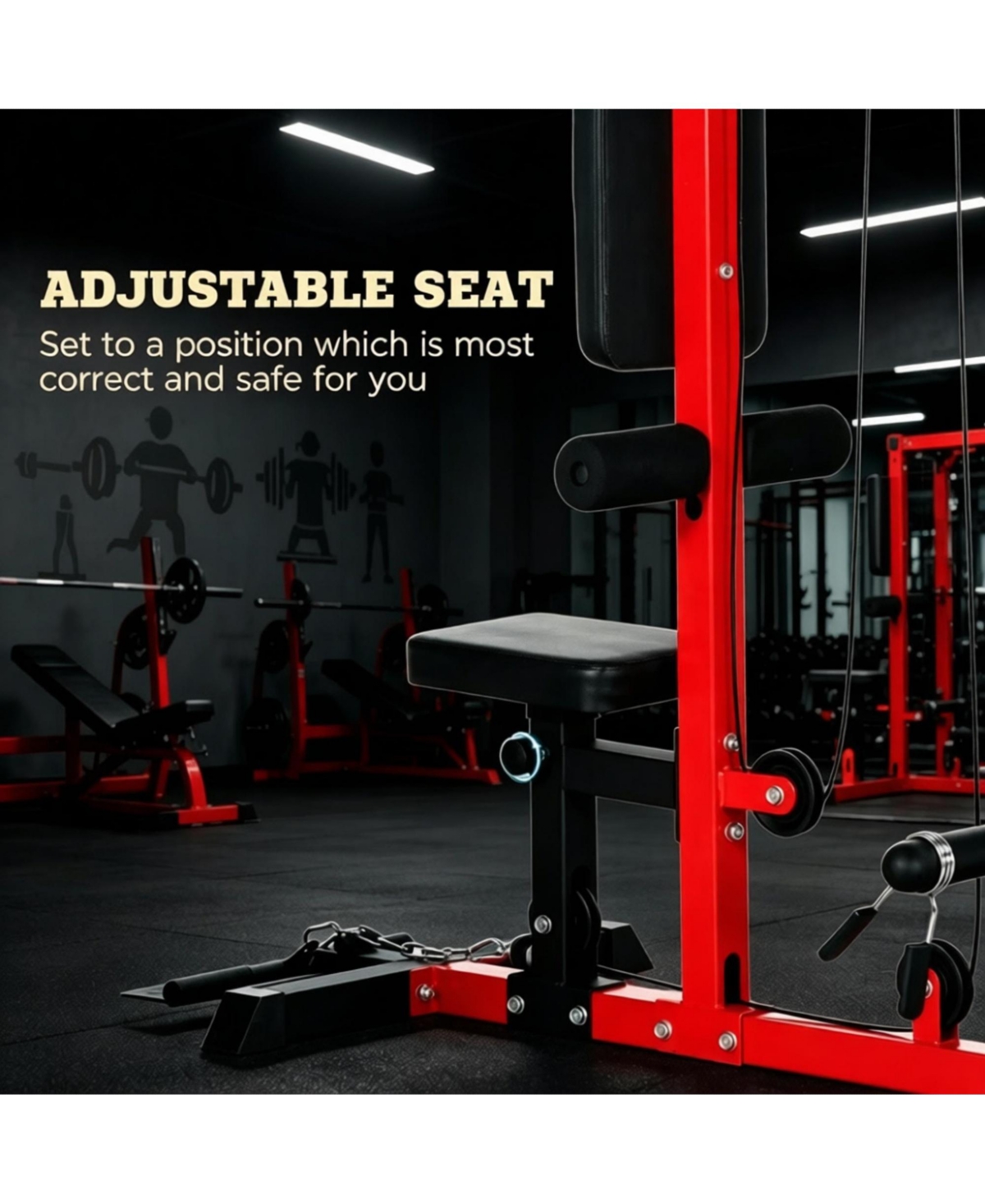 Home Lat Pulldown and Low Row Machine with Adjustable Seat, Plate Adapters and Wide Flip-Up Pedals