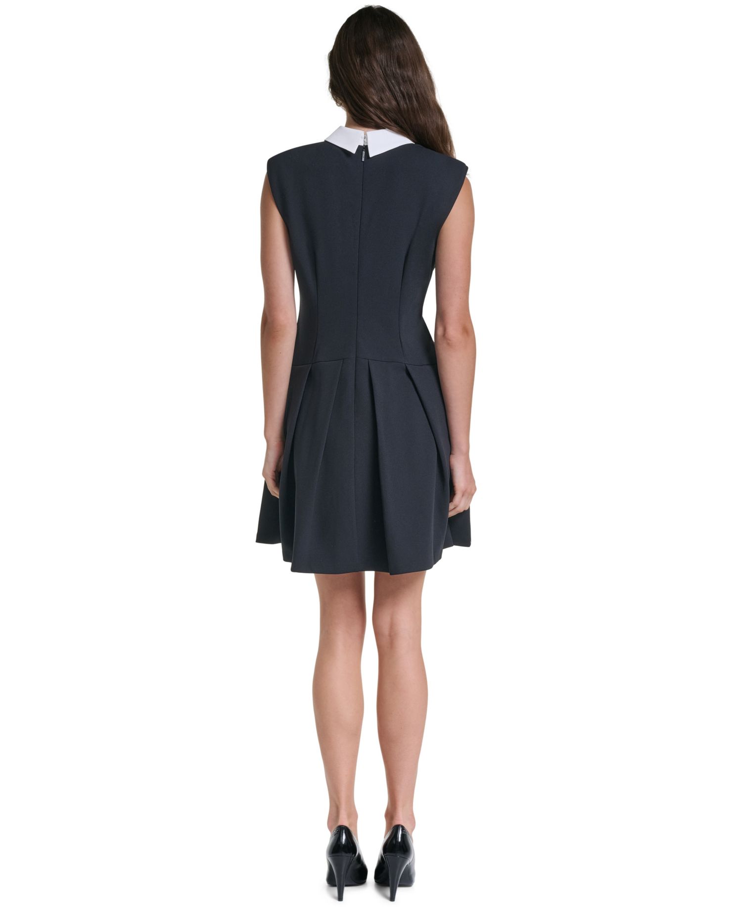 Women's Scuba Crepe A-Line Pleated Collared Dress