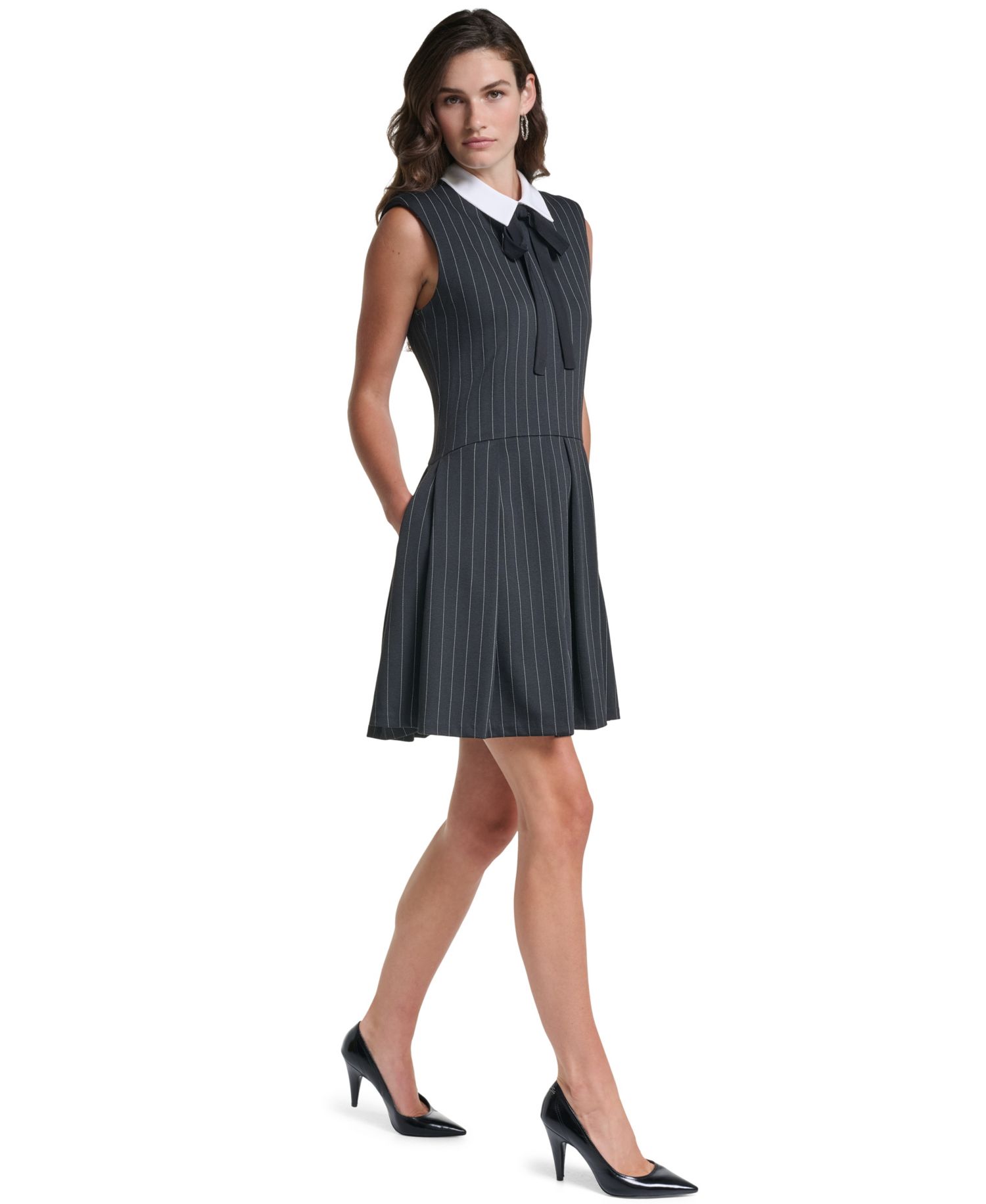 Women's Pinstripe A-Line Sleeveless Dress