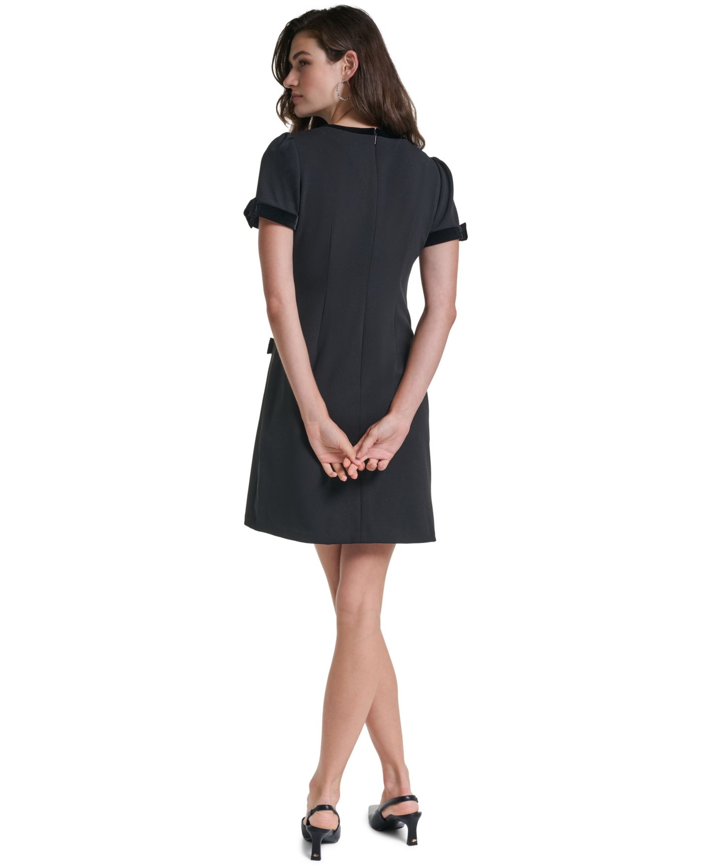 Женское платье KARL LAGERFELD PARIS Scuba-Crepe Velvet-Trimmed Shift Dress With Pockets, цвет: Чёрный — фото 5