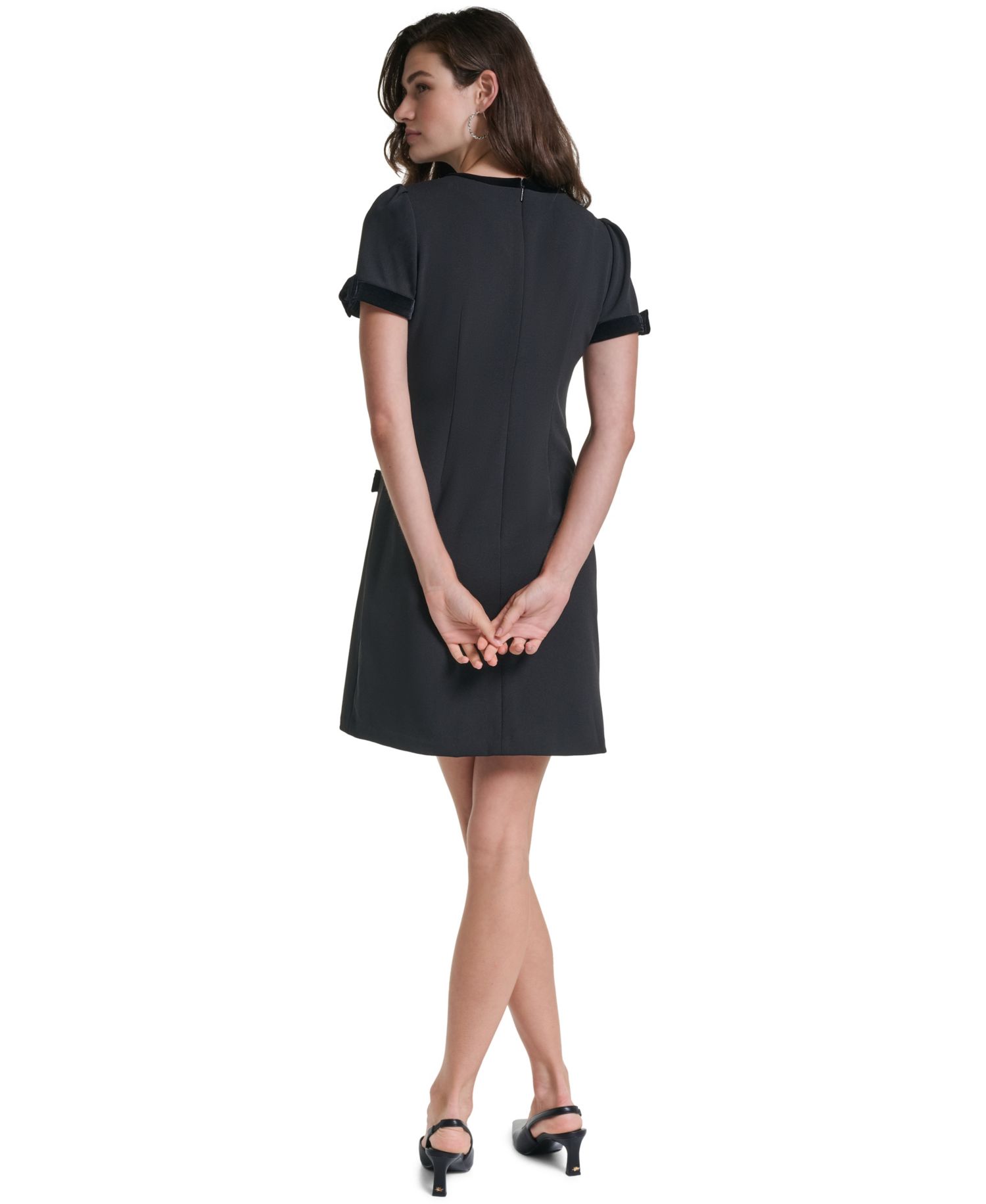 Women's Scuba-Crepe Velvet-Trimmed Shift Dress With Pockets