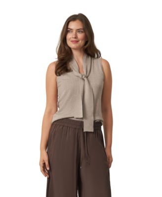Women's Tie-Neck Sleeveless Cable-Knit Sweater