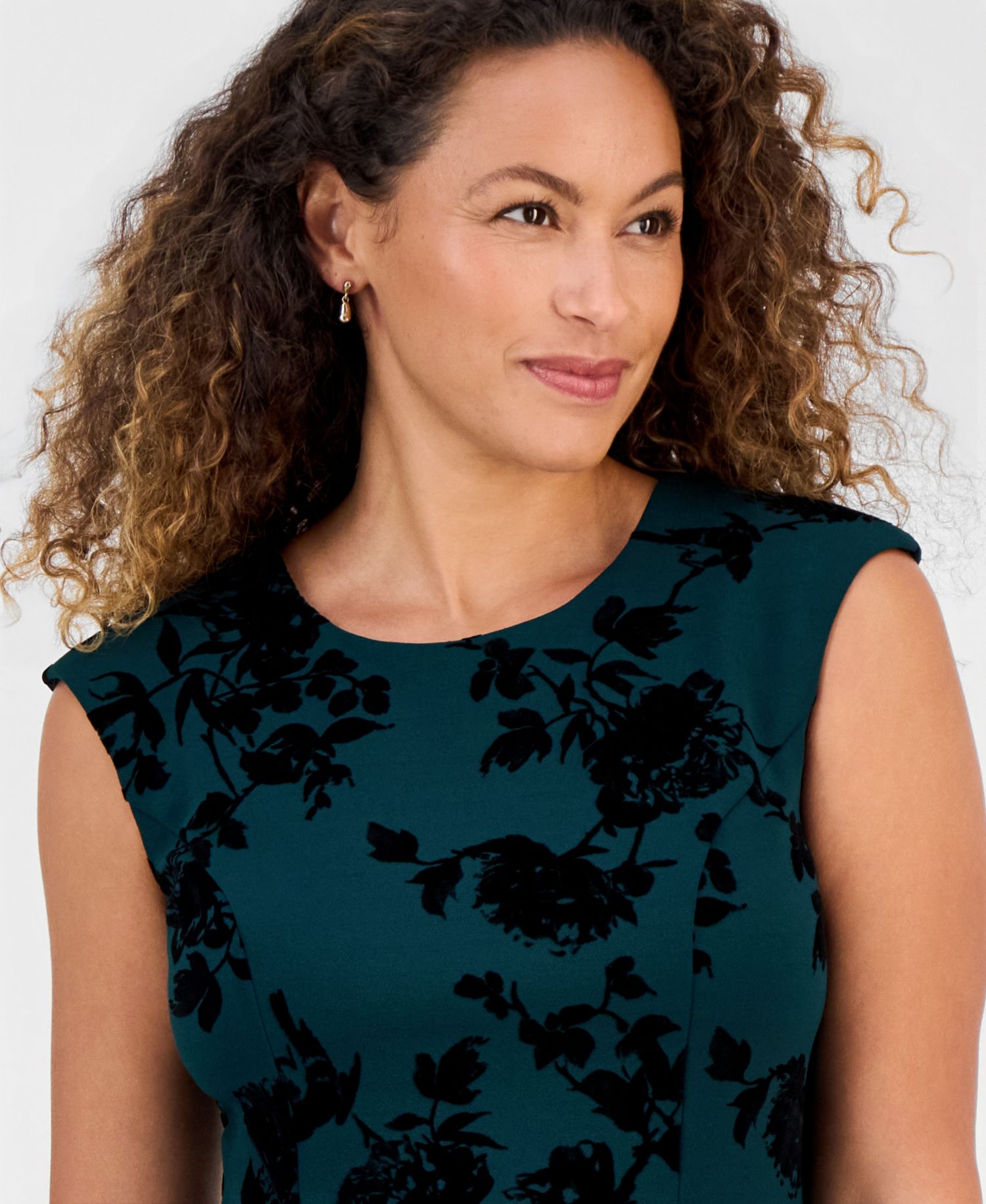 Petite Wedding Guest Floral-Print Flocked Dress