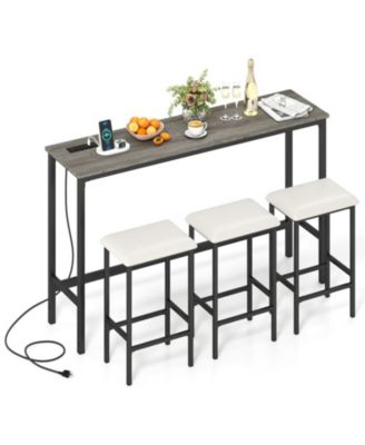 4-Piece Counter Height Bar Table Set with Power Outlet and 3 Padded Stools