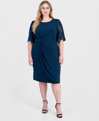 Plus Size Floral Knee-Length Ruched Dress