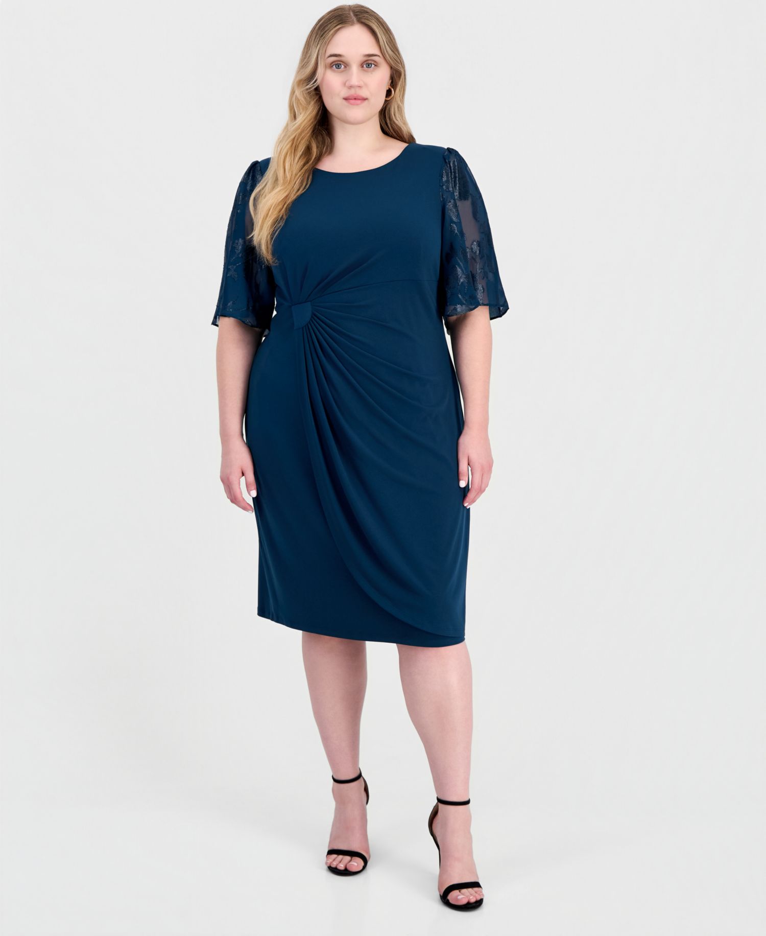 Petite Cocktail Clip-Chiffon Short-Sleeve Dress