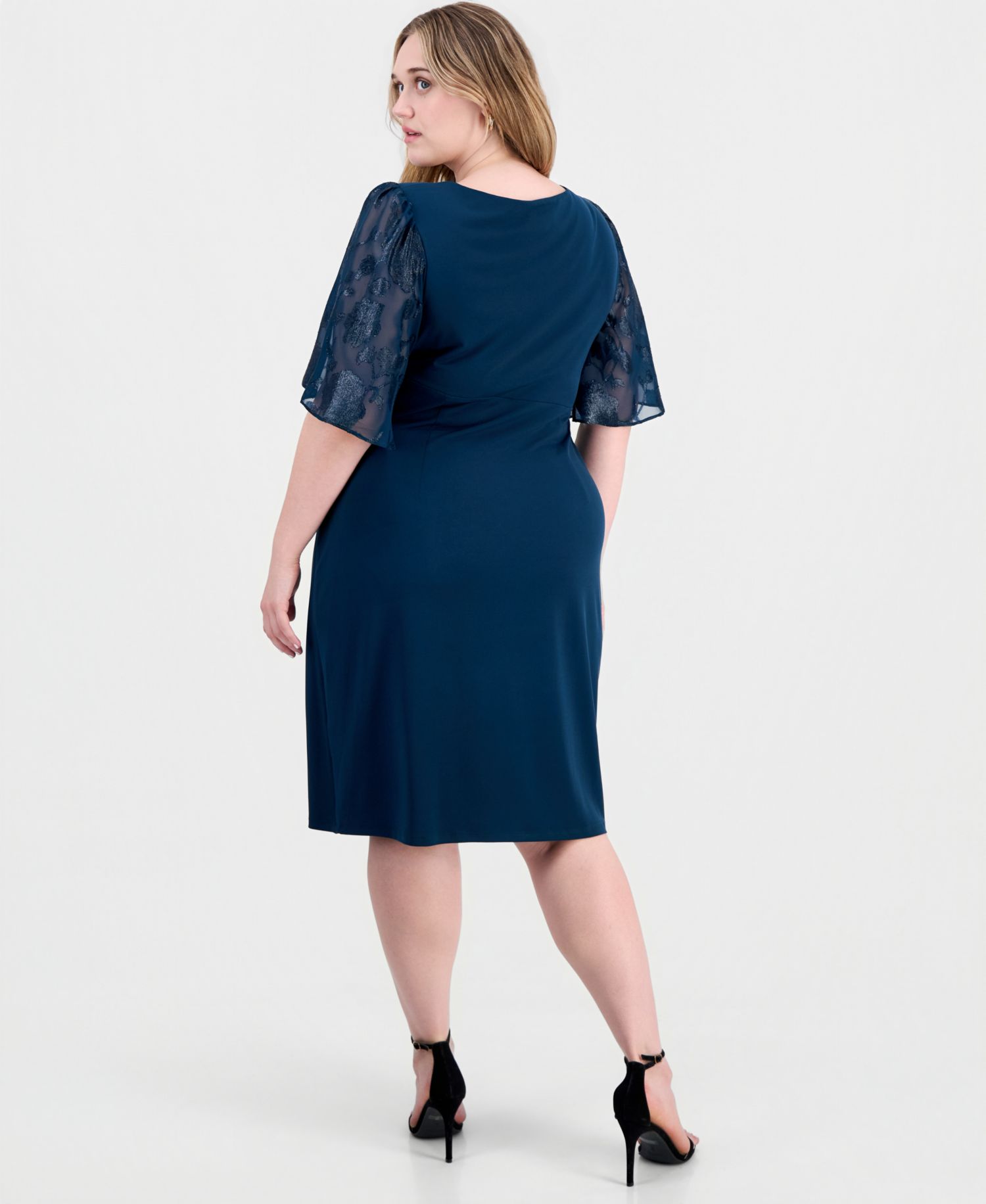 Petite Cocktail Clip-Chiffon Short-Sleeve Dress