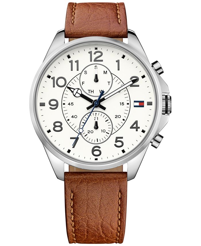 Tommy Hilfiger Men's Chronograph Casual Sport Brown Leather Strap Watch ...