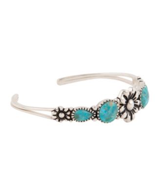 Floral Blue Turquoise and Silver Cuff Bracelet