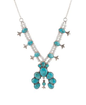 Squash Blossom Statement Blue Turquoise and Silver Necklace