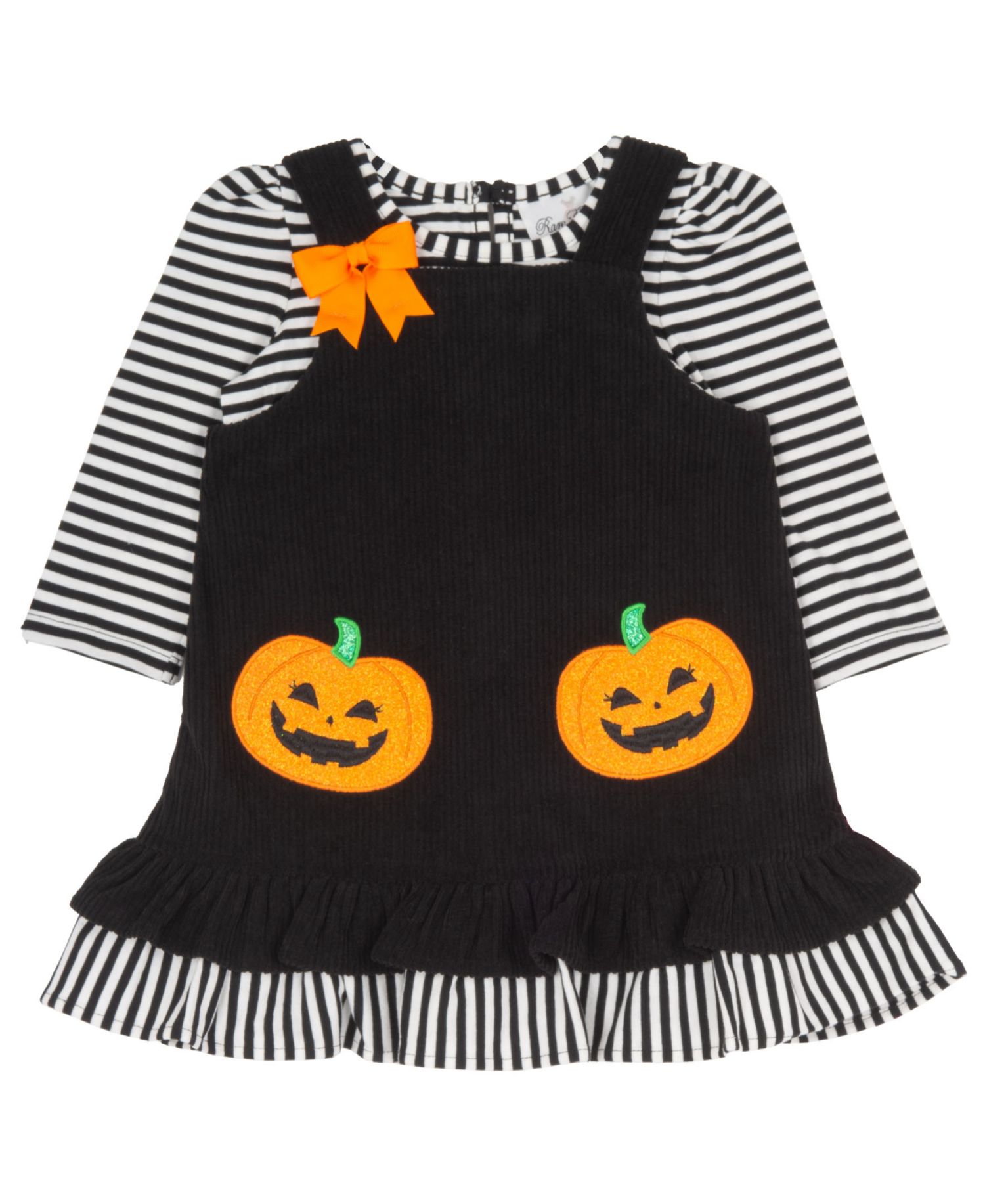 Baby Girls' Black Pumpkin Applique with Striped Jumper and Long-Sleeve Top, 2-Piece Set