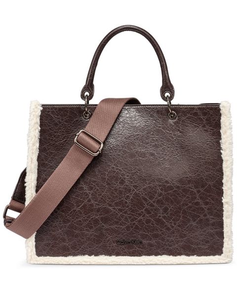 Женская сумка Calvin Klein Kieran Medium Sherpa Tote Handbag, цвет: Шоколадный
