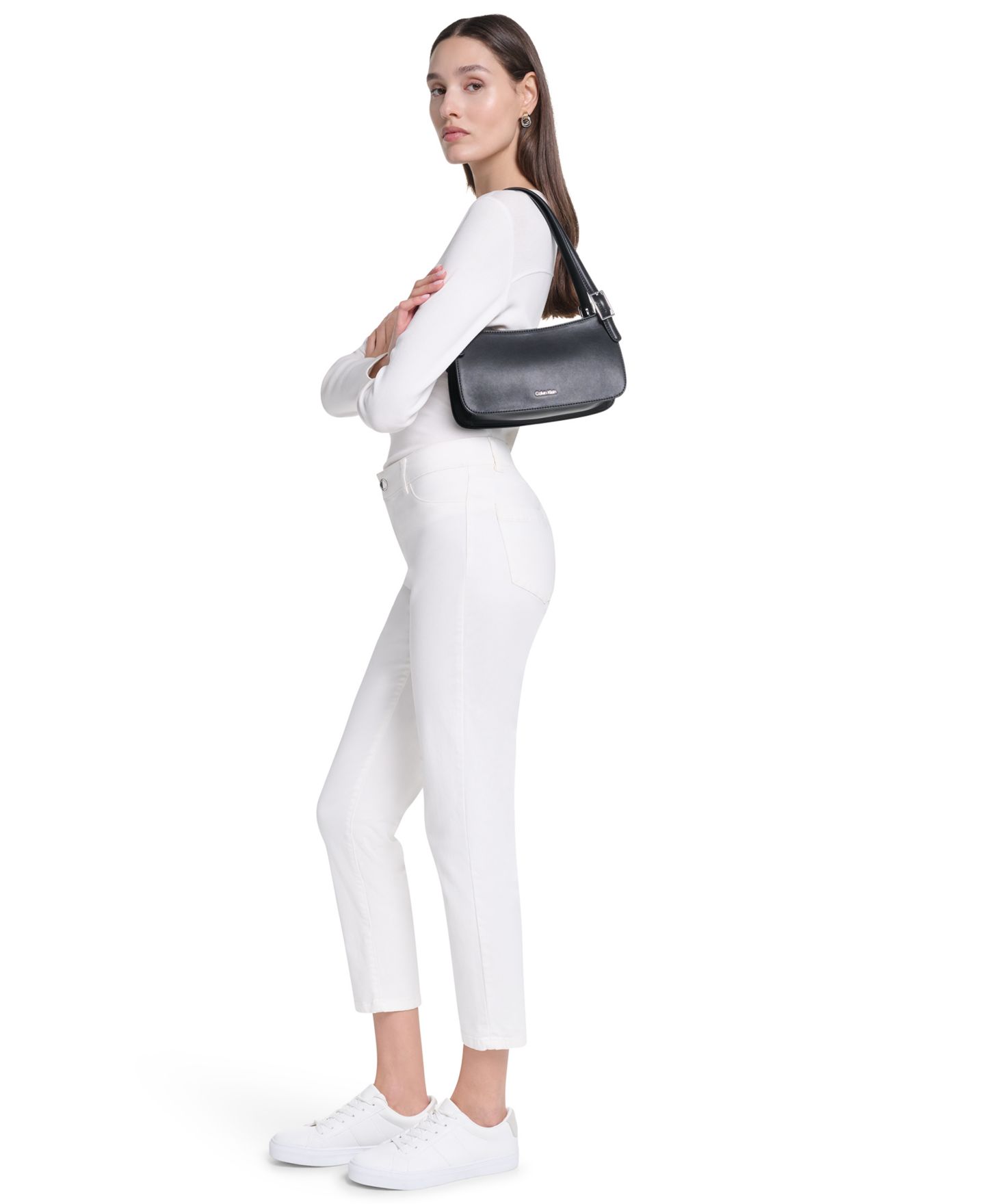 Женская сумка Calvin Klein Harlan Medium Detachable Strap Shoulder Handbag, цвет: Чёрный / Серебряный — фото 7