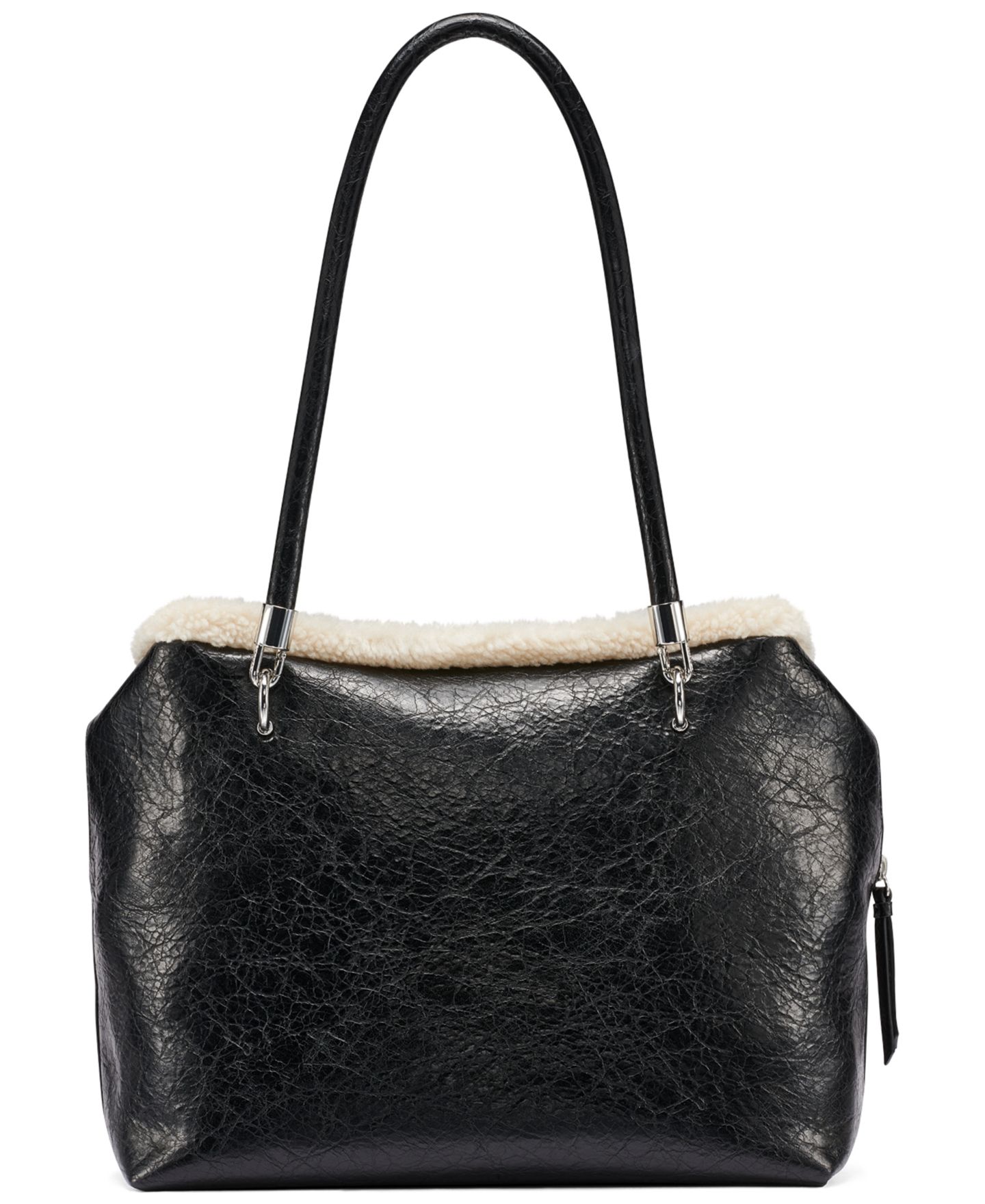 Женская сумка Calvin Klein Waverly Mini Sherpa Tote Handbag, цвет: Чёрный / Серебряный — фото 2