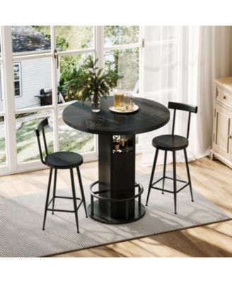 3-Piece Bar Table and Stool Set, 31.5-inch Round Bar Table with Two Stools Compact Wooden Dining Bar