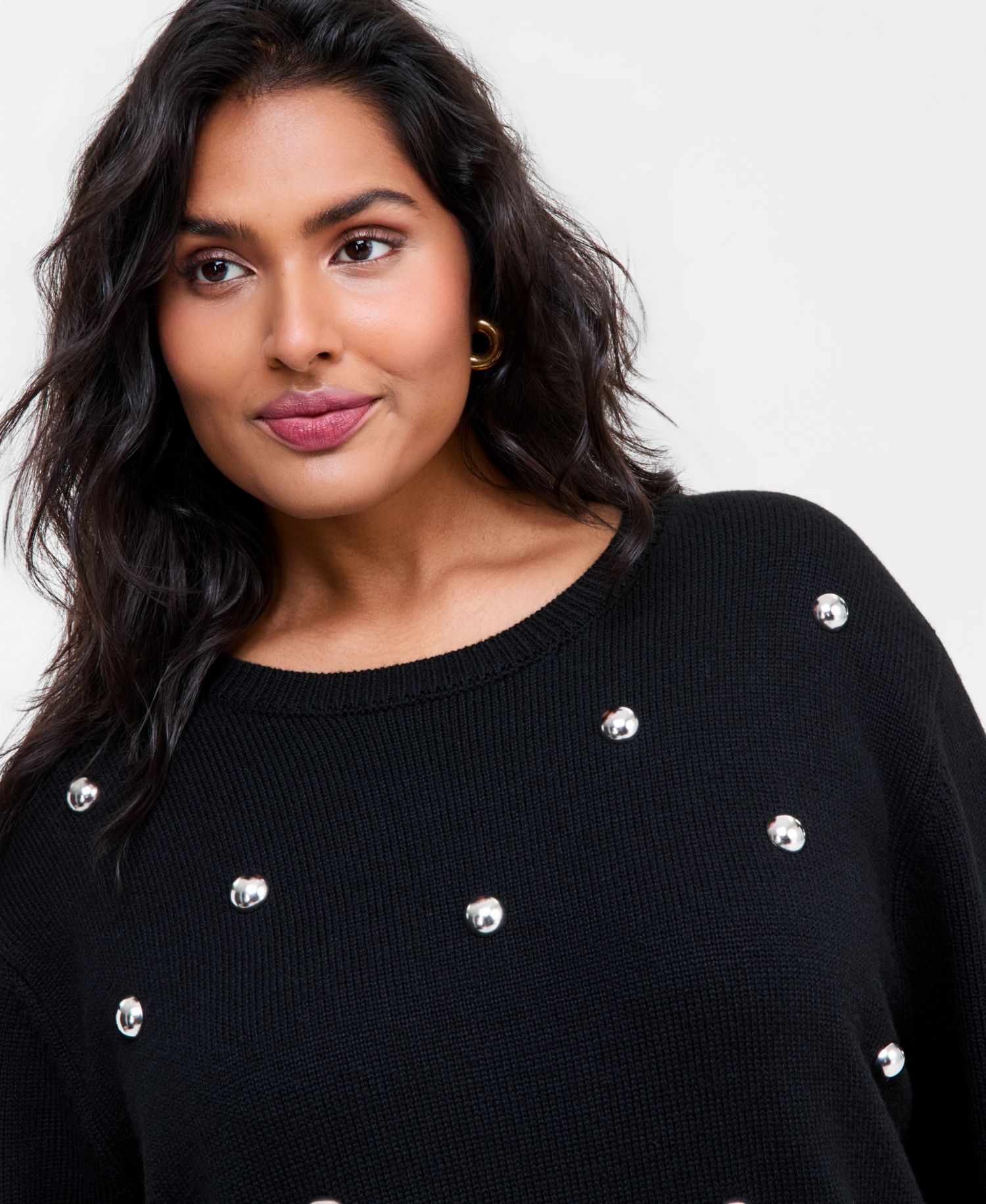Plus Size Crewneck Grommet Sweater