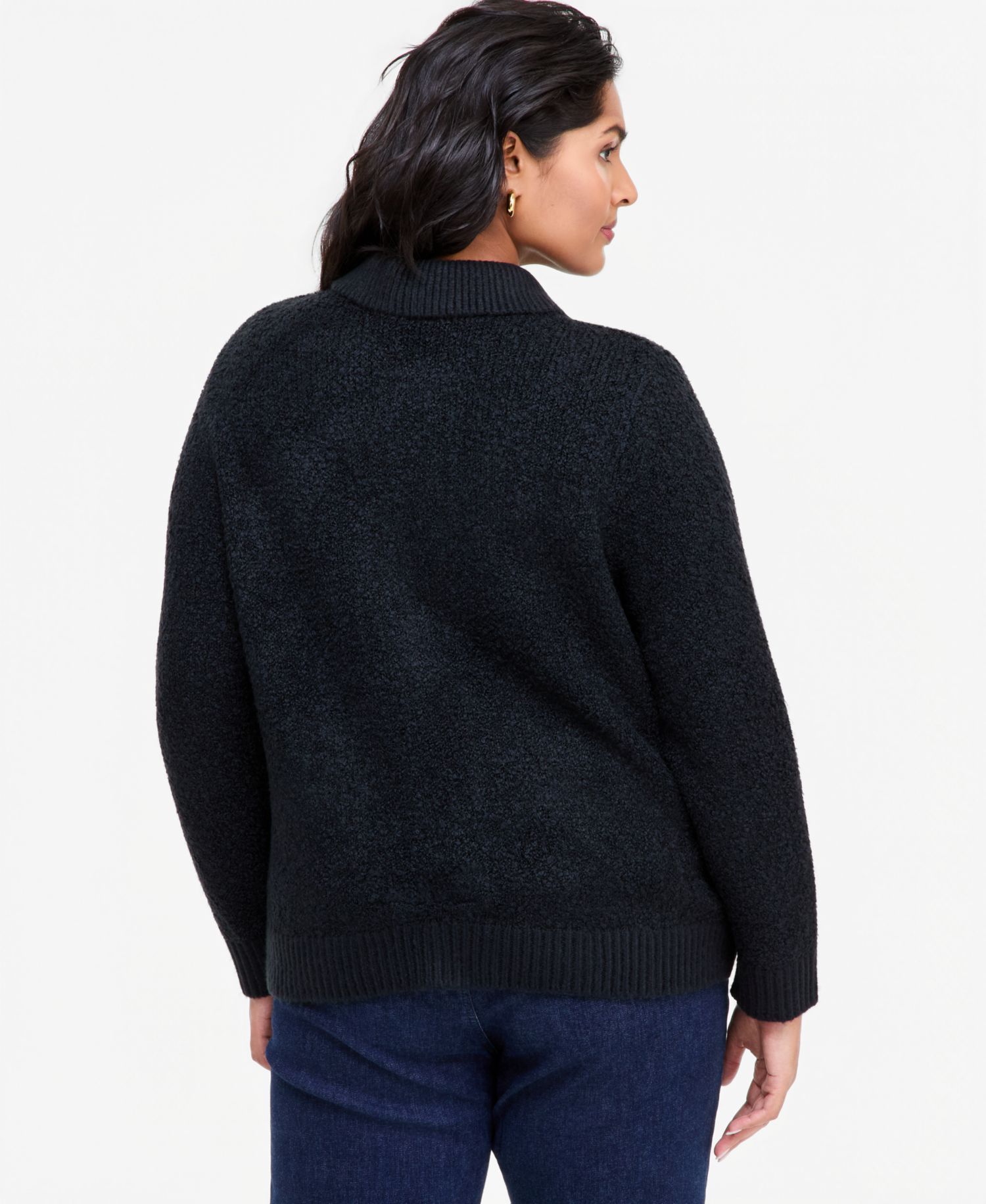 Plus Size Boucl&eacute; Long-Sleeve Cardigan